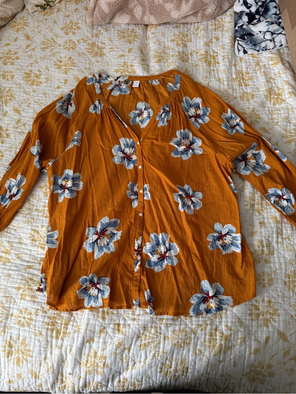 Old Navy Mustard Floral Button-Down Blouse
